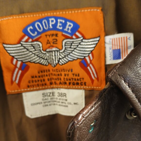 Vintage Cooper A2 Genuine Leather Bomber Flight Jacket - Picture 13 of 16